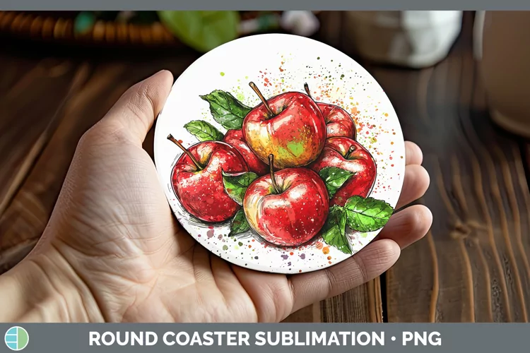 Watercolor Splash Apple Round Coaster Sublimation Coaster De