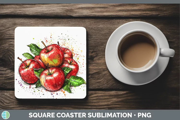 Watercolor Splash Apple Square Coaster Sublimation Coaster D