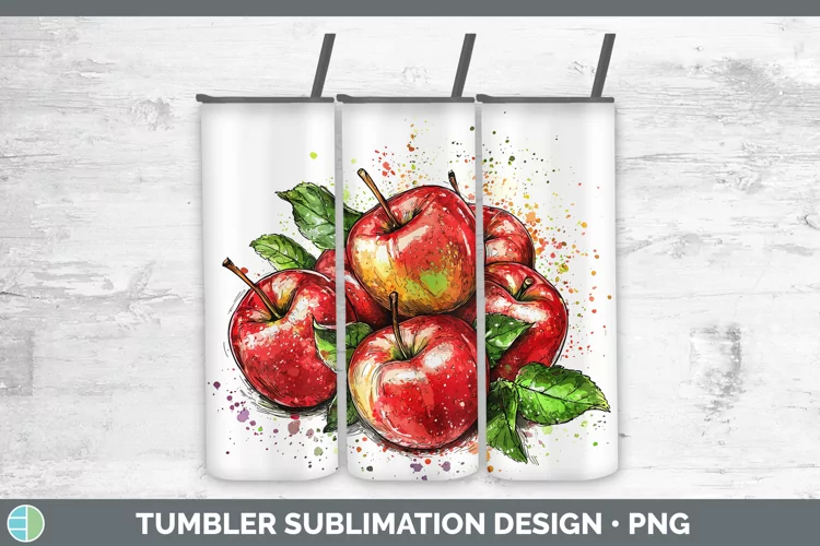 Watercolor Splash Apple Tumbler Sublimation 20 oz Skinny Tum