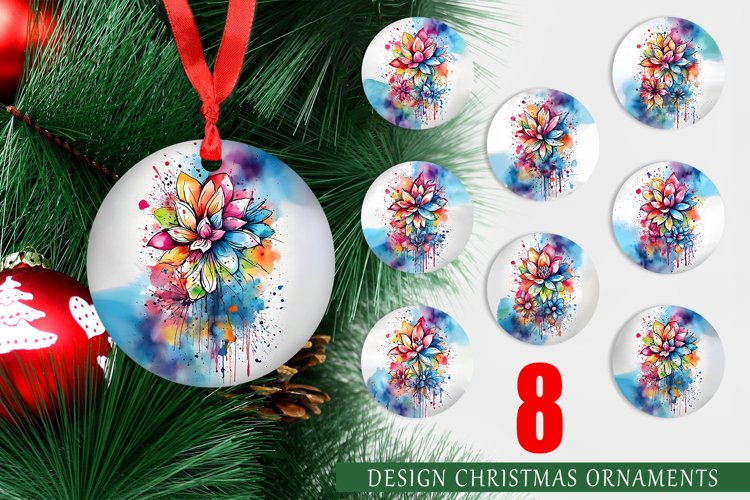 Watercolor Splash Art Flower Christmas Ornaments