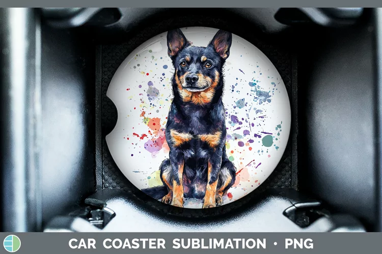 Watercolor Splash Australian Kelpie Car Coaster Sublimation