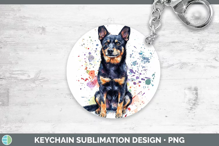 Watercolor Splash Australian Kelpie Keychain Sublimation Key