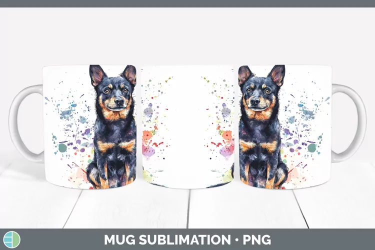 Watercolor Splash Australian Kelpie Mug Wrap Sublimation Cof