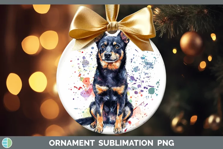 Watercolor Splash Australian Kelpie Ornament Sublimation Bau