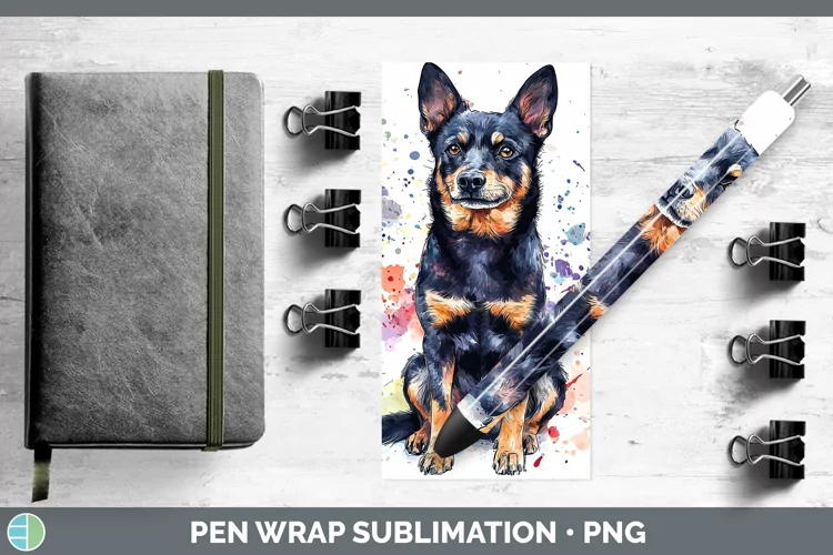 Watercolor Splash Australian Kelpie Pen Wrap Sublimation Pen
