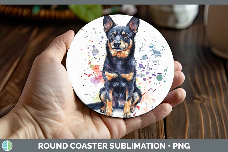 Watercolor Splash Australian Kelpie Round Coaster Sublimatio