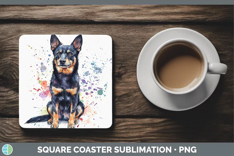 Watercolor Splash Australian Kelpie Square Coaster Sublimati