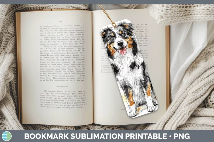 Watercolor Splash Australian Shepherd Bookmark Sublimation P