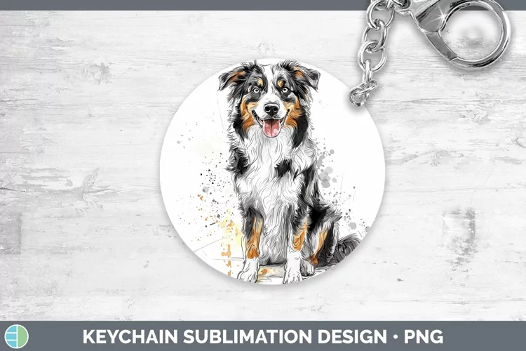 Watercolor Splash Australian Shepherd Keychain Sublimation K