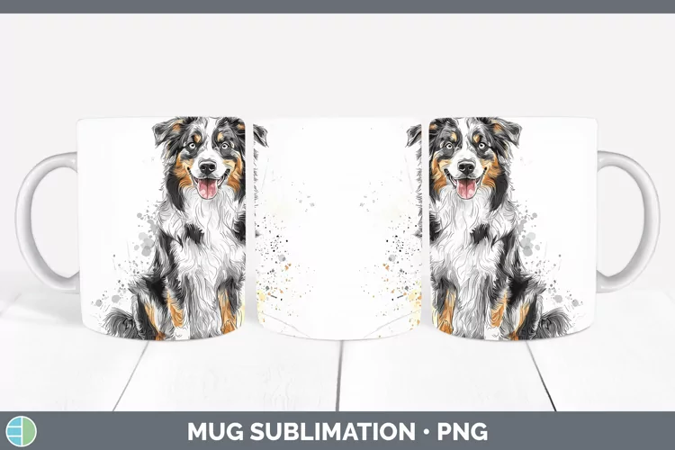 Watercolor Splash Australian Shepherd Mug Wrap Sublimation C