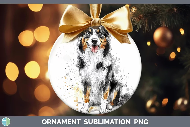 Watercolor Splash Australian Shepherd Ornament Sublimation B