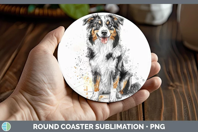 Watercolor Splash Australian Shepherd Round Coaster Sublimat