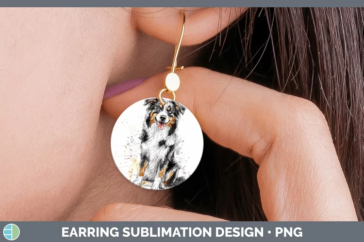 Watercolor Splash Australian Shepherd Round Earrings Sublima