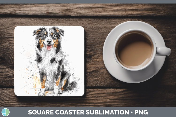 Watercolor Splash Australian Shepherd Square Coaster Sublima