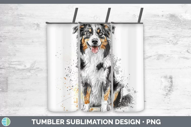 Watercolor Splash Australian Shepherd Tumbler Sublimation 20