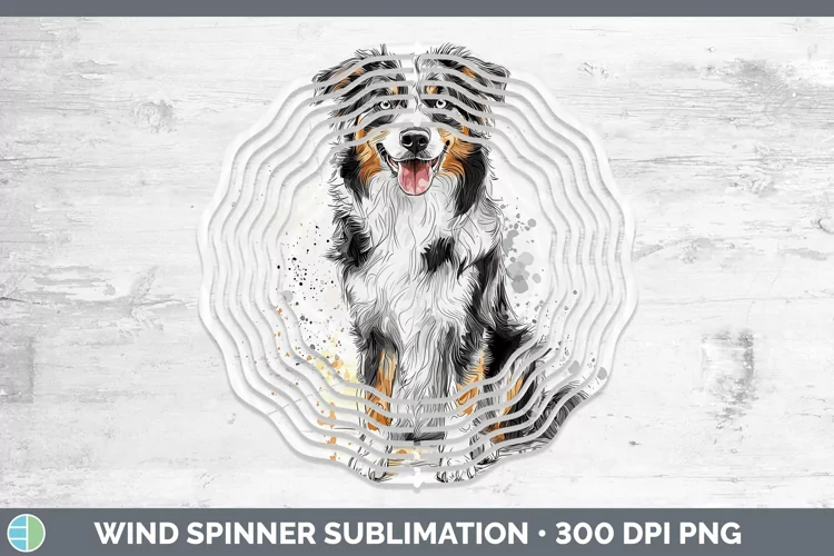 Watercolor Splash Australian Shepherd Wind Spinner Sublimati
