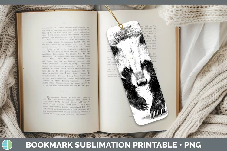 Watercolor Splash Badger Bookmark Sublimation Printable Desi
