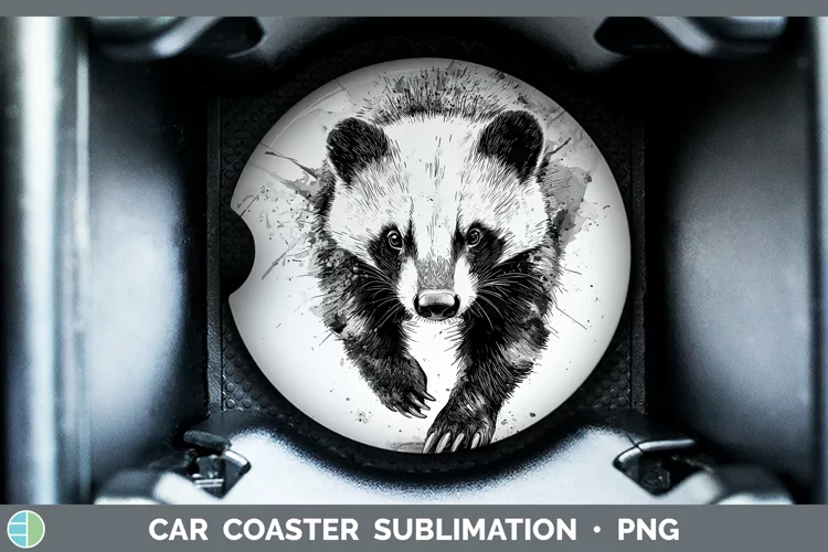 Watercolor Splash Badger Car Coaster Sublimation Designs