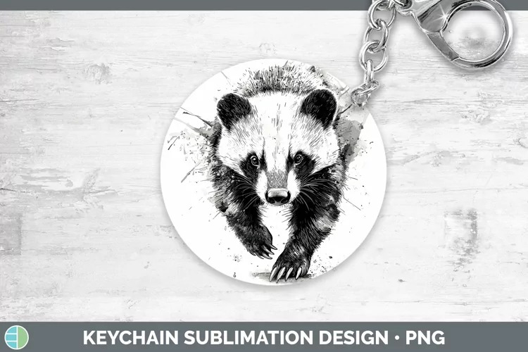 Watercolor Splash Badger Keychain Sublimation Keyring Design