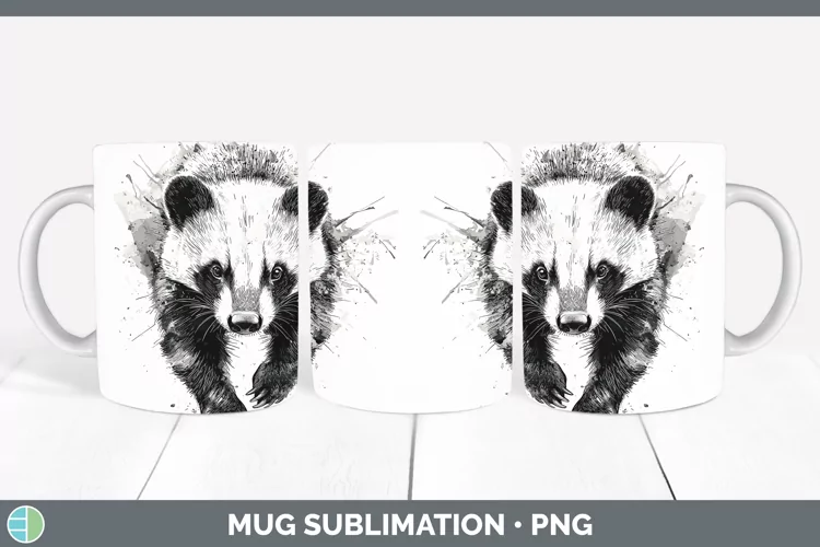 Watercolor Splash Badger Mug Wrap Sublimation Coffee Cup Des