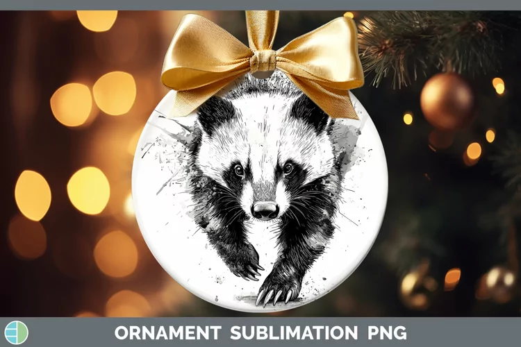 Watercolor Splash Badger Ornament Sublimation Bauble Designs