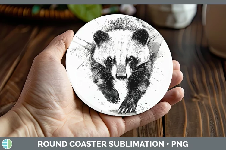 Watercolor Splash Badger Round Coaster Sublimation Coaster D