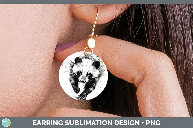 Watercolor Splash Badger Round Earrings Sublimation Earrings