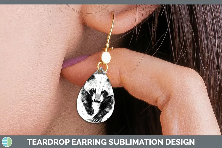 Watercolor Splash Badger Teardrop Earrings Sublimation Earri