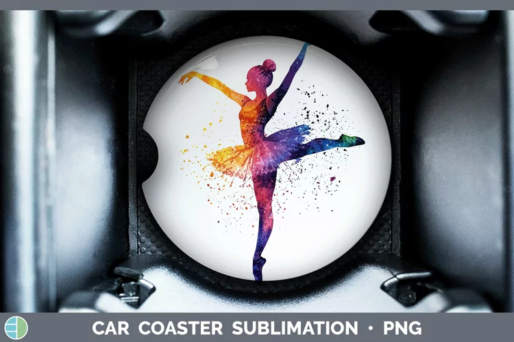 Watercolor Splash Ballerina Car Coaster Sublimation Designs