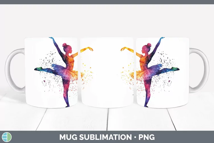 Watercolor Splash Ballerina Mug Wrap Sublimation Coffee Cup