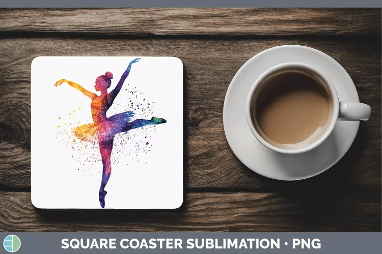 Watercolor Splash Ballerina Square Coaster Sublimation Coast