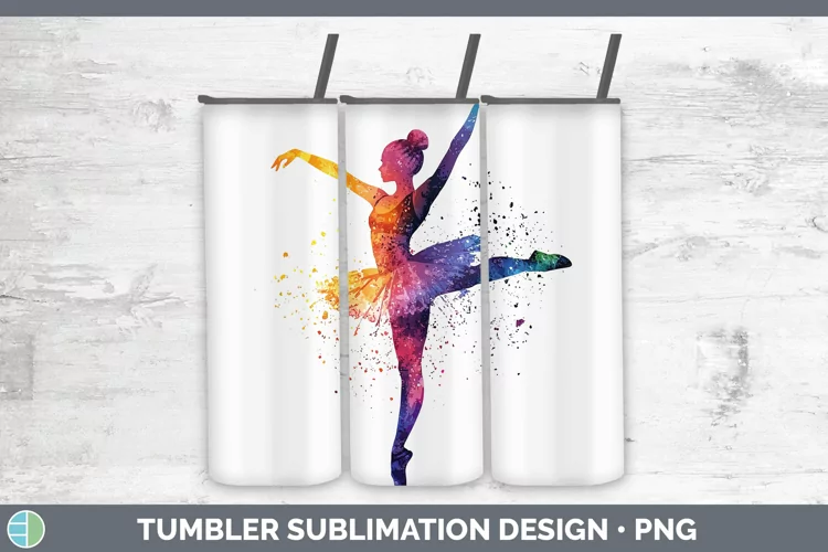 Watercolor Splash Ballerina Tumbler Sublimation 20 oz Skinny
