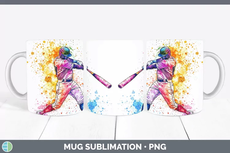 Watercolor Splash Baseball Mug Wrap Sublimation Coffee Cup D
