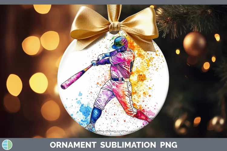 Watercolor Splash Baseball Ornament Sublimation Bauble Desig