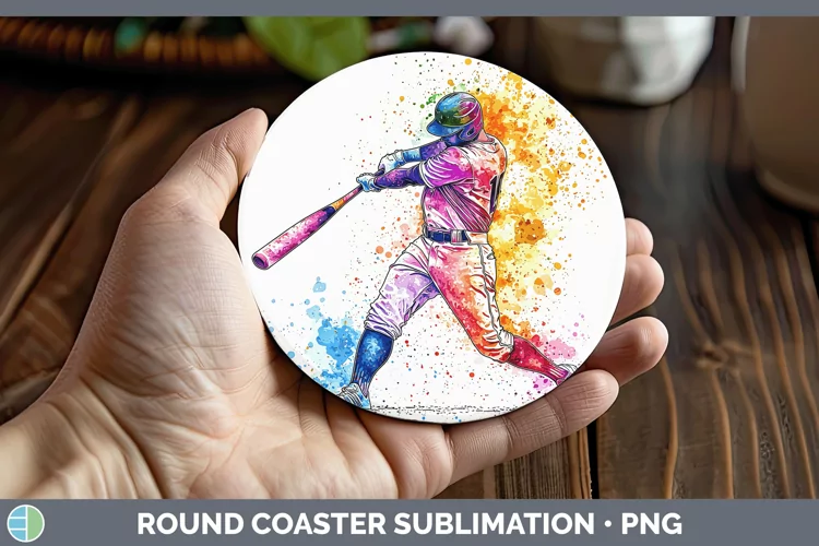 Watercolor Splash Baseball Round Coaster Sublimation Coaster