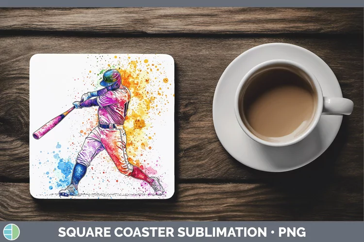 Watercolor Splash Baseball Square Coaster Sublimation Coaste