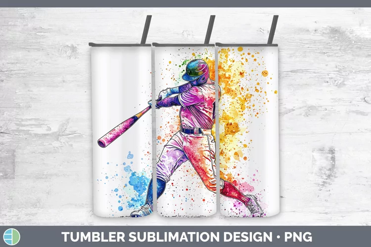 Watercolor Splash Baseball Tumbler Sublimation 20 oz Skinny
