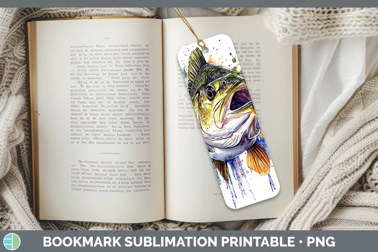 Watercolor Splash Bass Bookmark Sublimation Printable Design