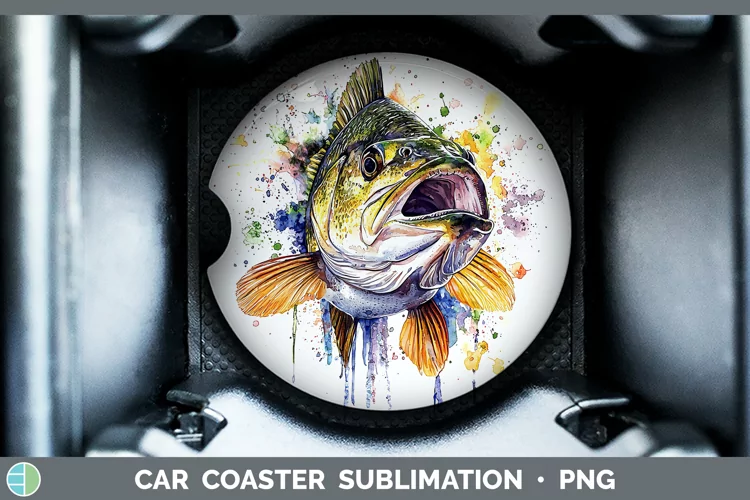 Watercolor Splash Bass Car Coaster Sublimation Designs