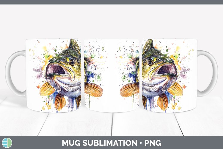 Watercolor Splash Bass Mug Wrap Sublimation Coffee Cup Desig