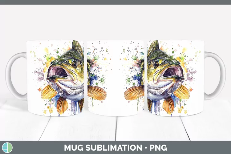 Watercolor Splash Bass Mug Wrap Sublimation Coffee Cup Desig