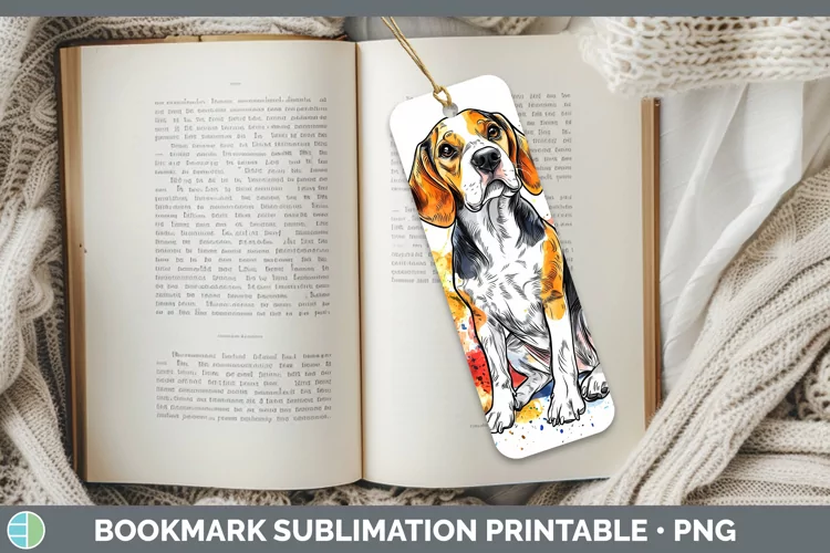 Watercolor Splash Beagle Bookmark Sublimation Printable Desi