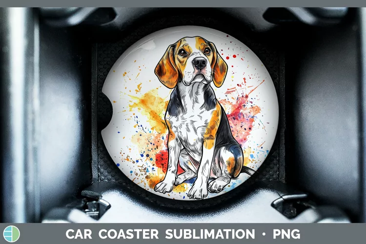 Watercolor Splash Beagle Car Coaster Sublimation Designs