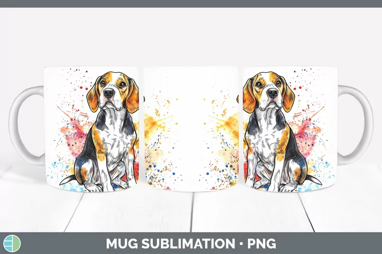 Watercolor Splash Beagle Mug Wrap Sublimation Coffee Cup Des