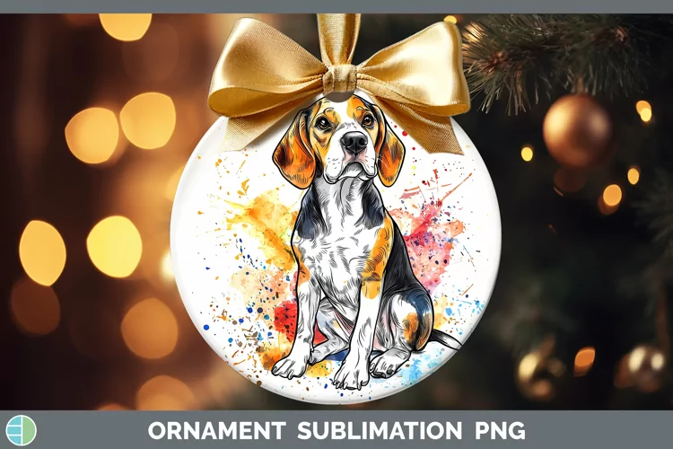Watercolor Splash Beagle Ornament Sublimation Bauble Designs