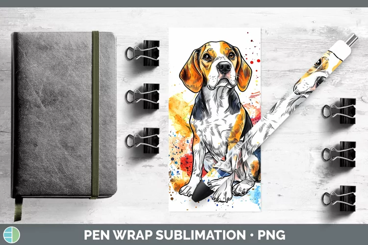 Watercolor Splash Beagle Pen Wrap Sublimation Pen Designs