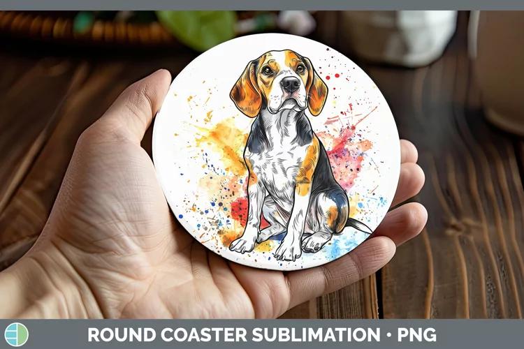 Watercolor Splash Beagle Round Coaster Sublimation Coaster D