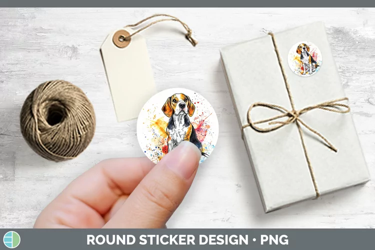 Watercolor Splash Beagle Stickers | Round Labels Designs