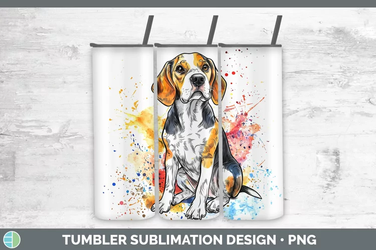 Watercolor Splash Beagle Tumbler Sublimation 20 oz Skinny Tu