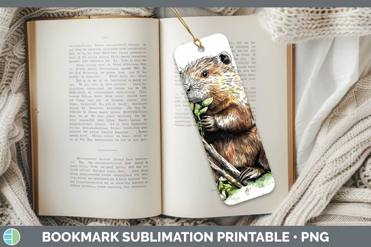 Watercolor Splash Beaver Bookmark Sublimation Printable Desi
